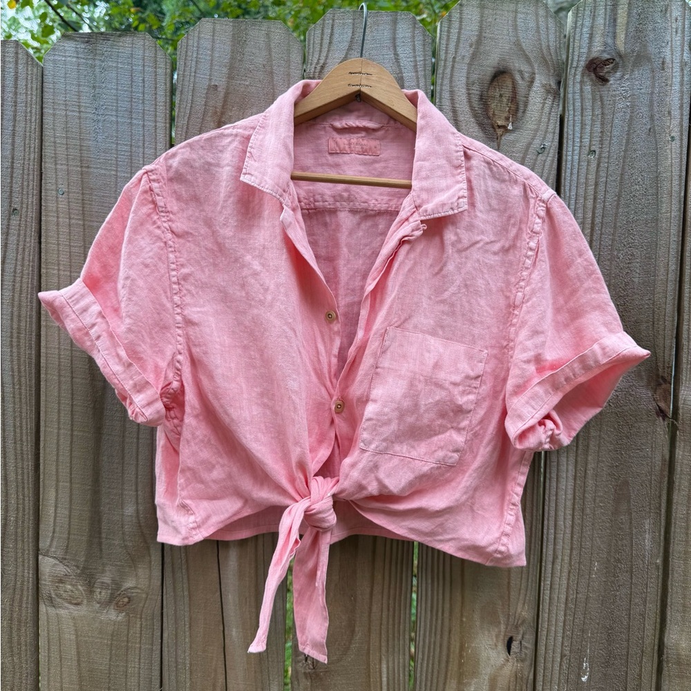 Linen Tie-Front Shirt – Summer Coral Linen Vibe
